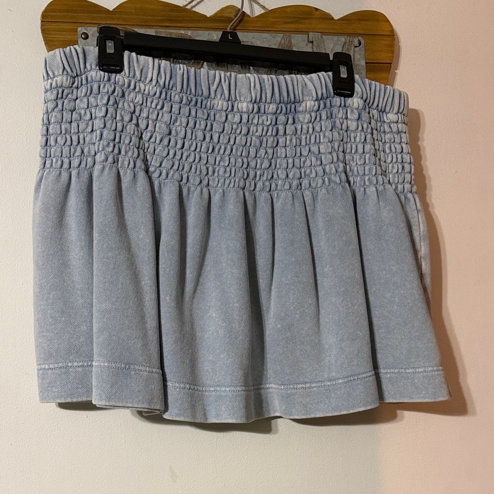 aerie Light Blue Smocked Waist Mini Skirt